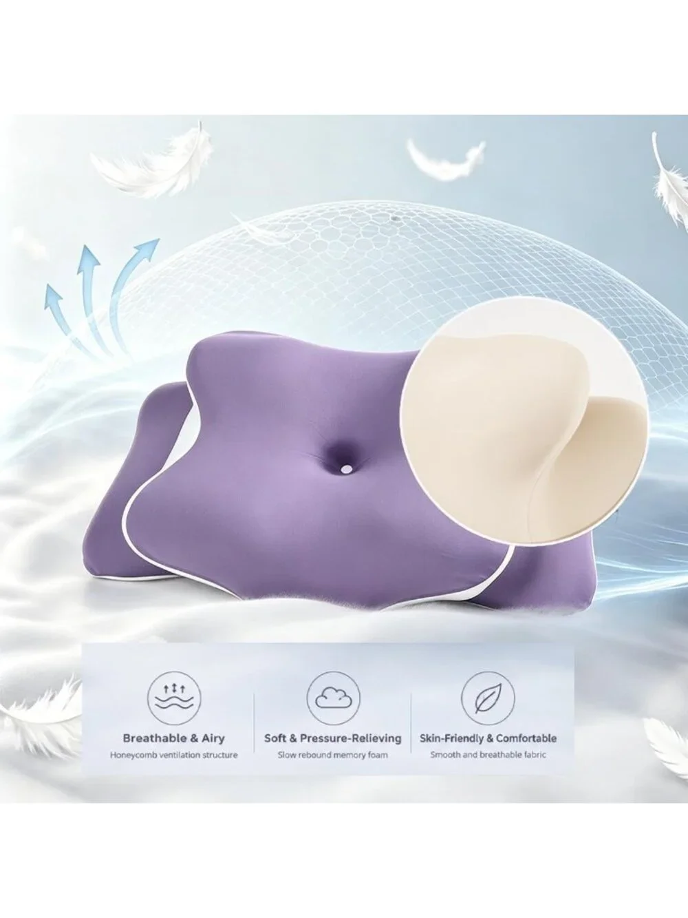 〽️for Neck Pain Relief Cooling Memory Foam Cervical Contour Support Pillow
